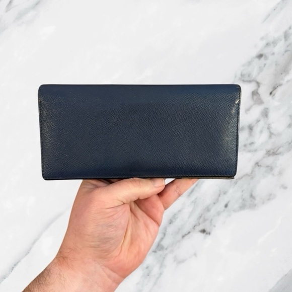 Prada Navy Saffiano Leather Continental Wallet With Silver Corner Logo - Picture 8 of 15